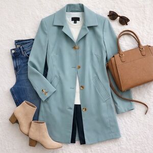 Jones New York Aqua Seafoam Raincoat Lightweight Trench Coat Jacket Small